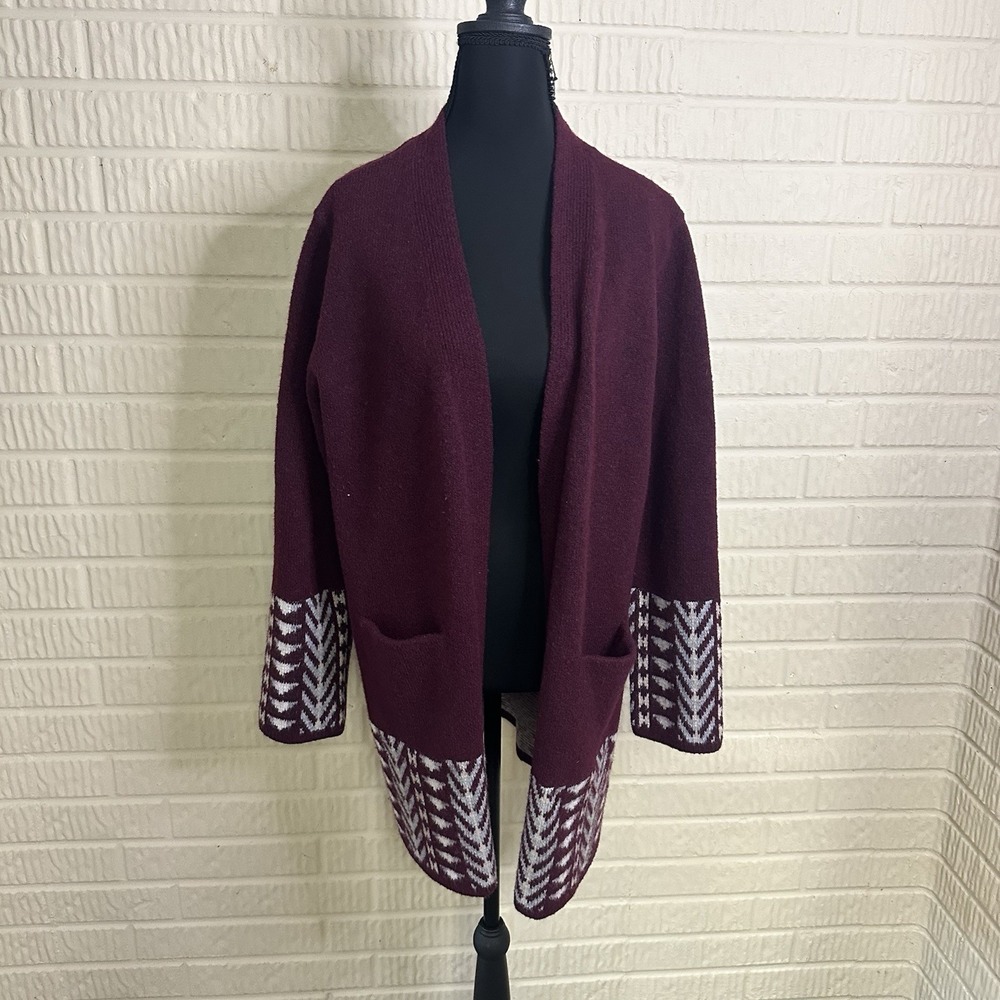 Frye Women's The Cozy Cardigan Dark Red Oxblood Combo Sz L Aztec Western Pocket
